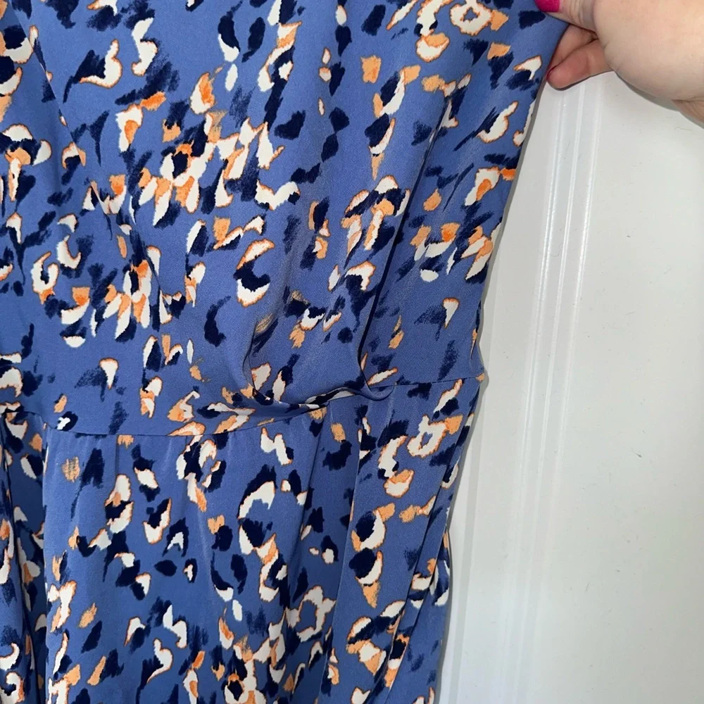 Nine West Stylish Blue and Coral Patterned One Shoulder Ballon Sleeve Mini Dress - Picture 6 of 9